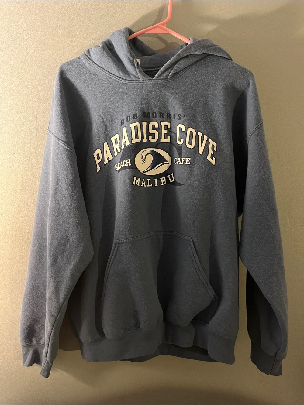 Gildan Paradise Cove Malibu Graphic Hoodie - Slate Blue with Cream Print